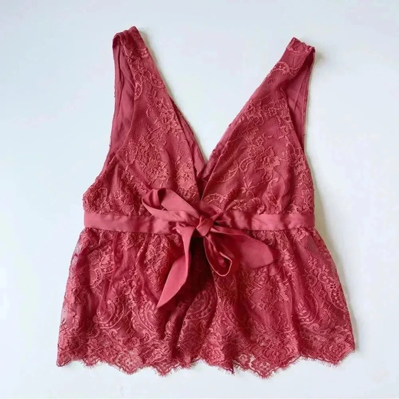 Free People Burnt Red Chante Lace Tank Top Frenchie Kiss Deep V NWT small - Picture 8 of 12